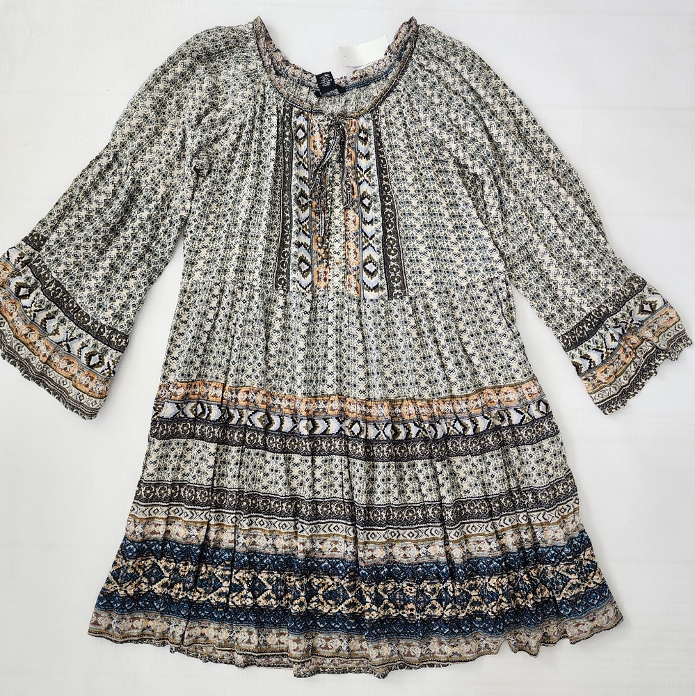 Angie Womens Mini Dress Bell Sleeve Multicolor Large